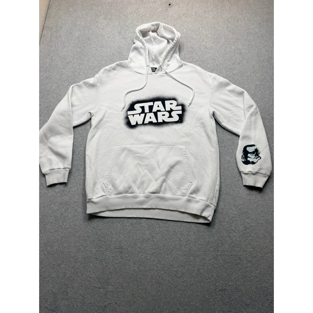 Star Wars White Hoodie Spray Paint Logo Stormtrooper Sleeve Graphic Mens L